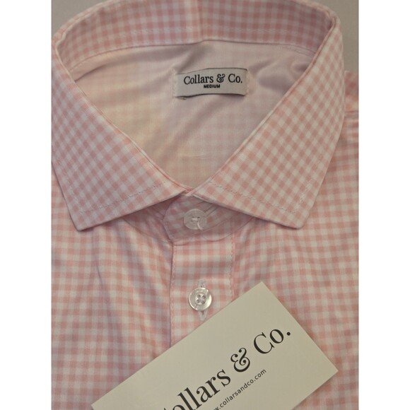 NWT Collars & Co Mens M Shirt Dress Collar Polo Pink Gingham Check Performance - Picture 5 of 7
